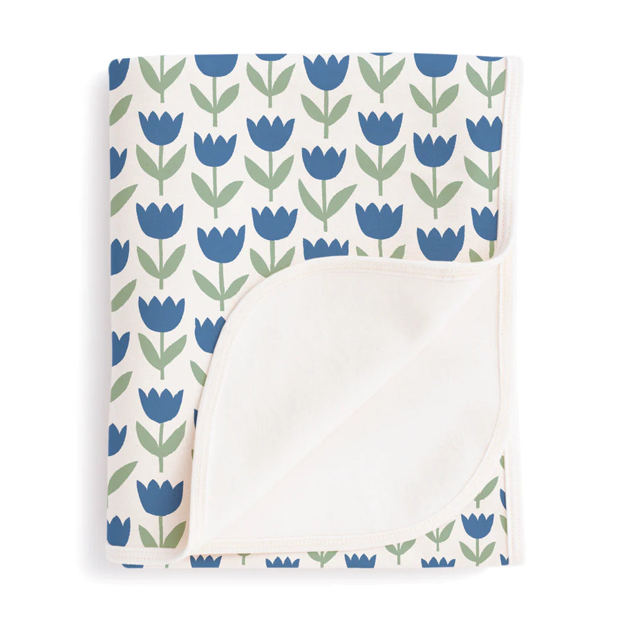 French Terry Blanket - Blue Tulips