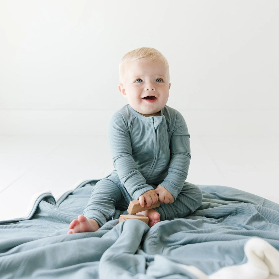 Slate Blue Ribbed Zip Romper