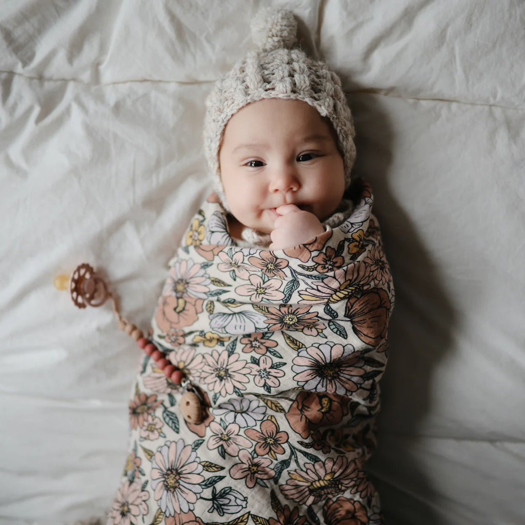 Organic Cotton Muslin Swaddle - Retro Flowers