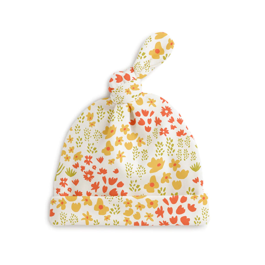 Knotted Baby Hat - Yellow, Orange & Green Meadow