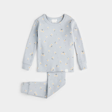 Ribbed Blue Daisy Pajama Set