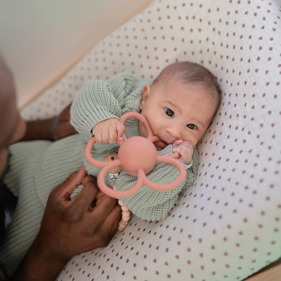 Dusty Rose Daisy Rattle Teether