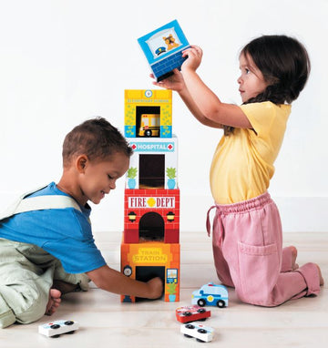 Busy City Stackables Nested Cardboard Toys & Cars Set