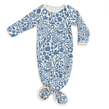 Knotted Baby Gown - Blue Dutch Floral Delft