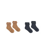 Fawn & Midnight Lace Trim Sock Set