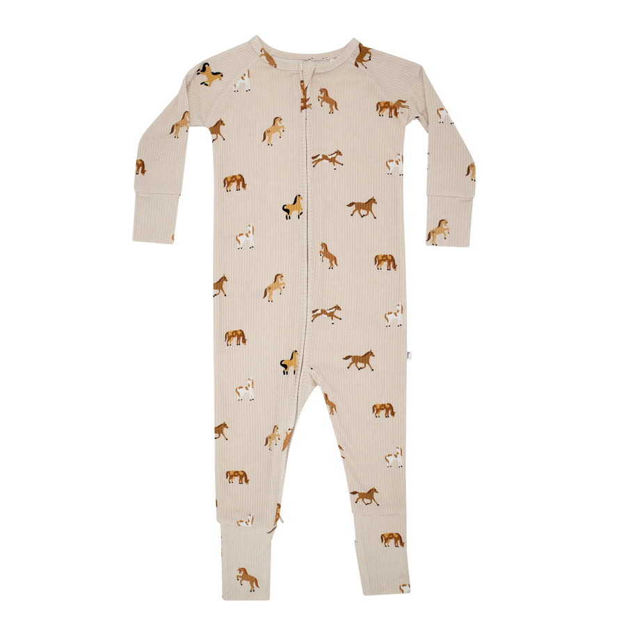 Horses Ribbed Zip Romper