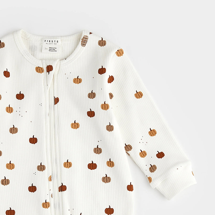 Pumpkin Ribbed Zipper Footie