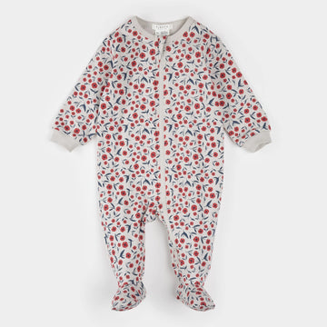 Beige Poppy Zipper Footie