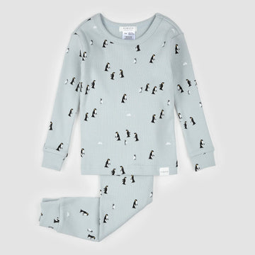 Blue Penguin Ribbed Pajama Set