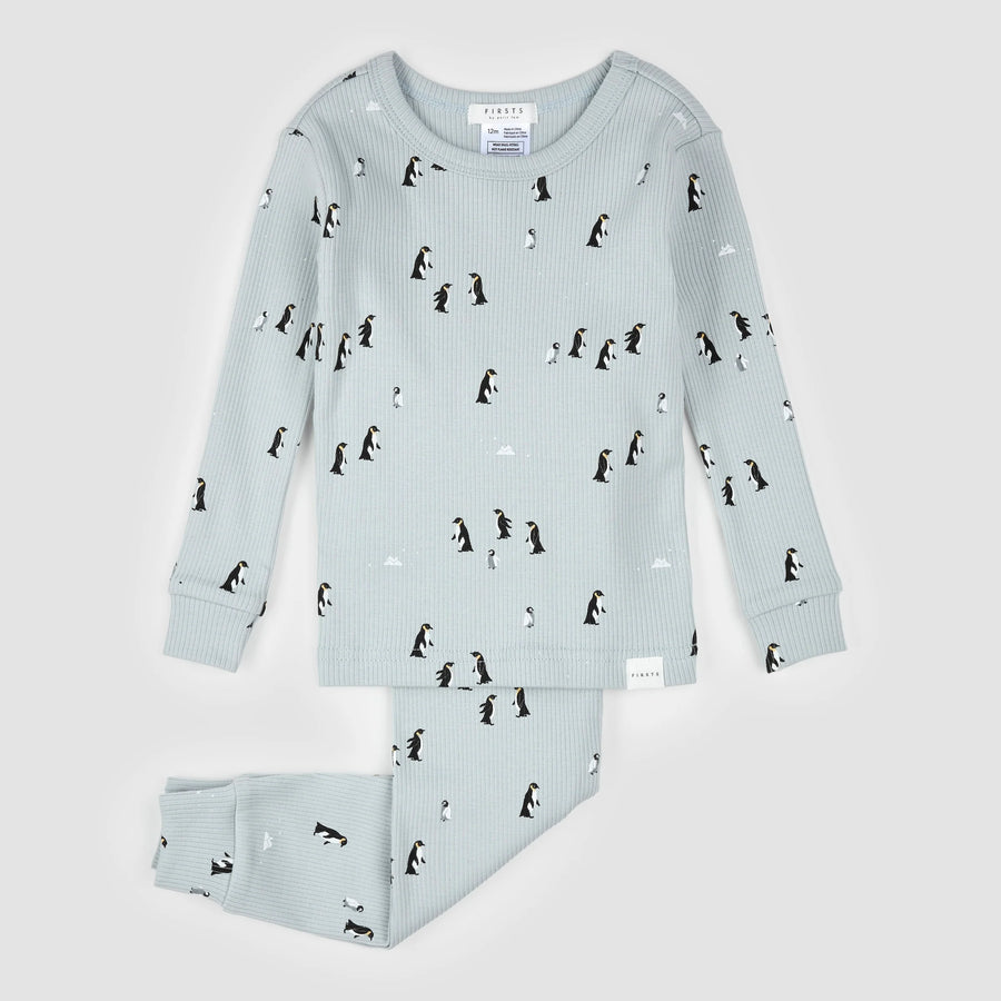 Blue Penguin Ribbed Pajama Set