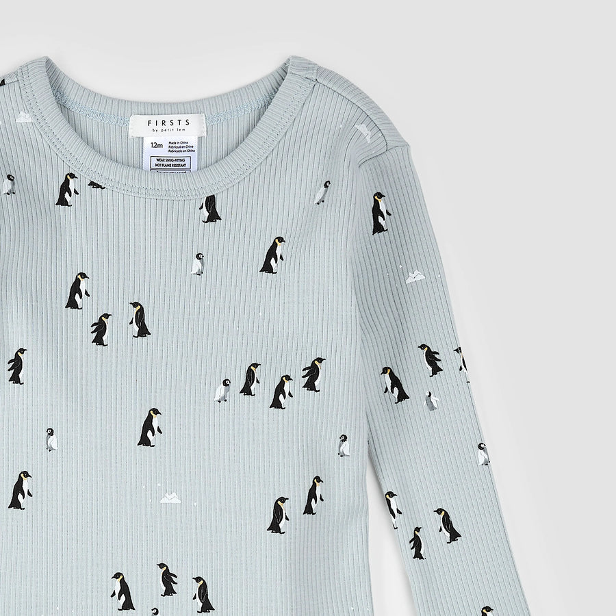 Blue Penguin Ribbed Pajama Set