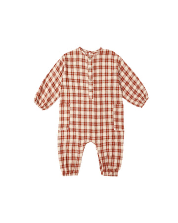 Red Plaid Relaxed Woven Jumpsuit