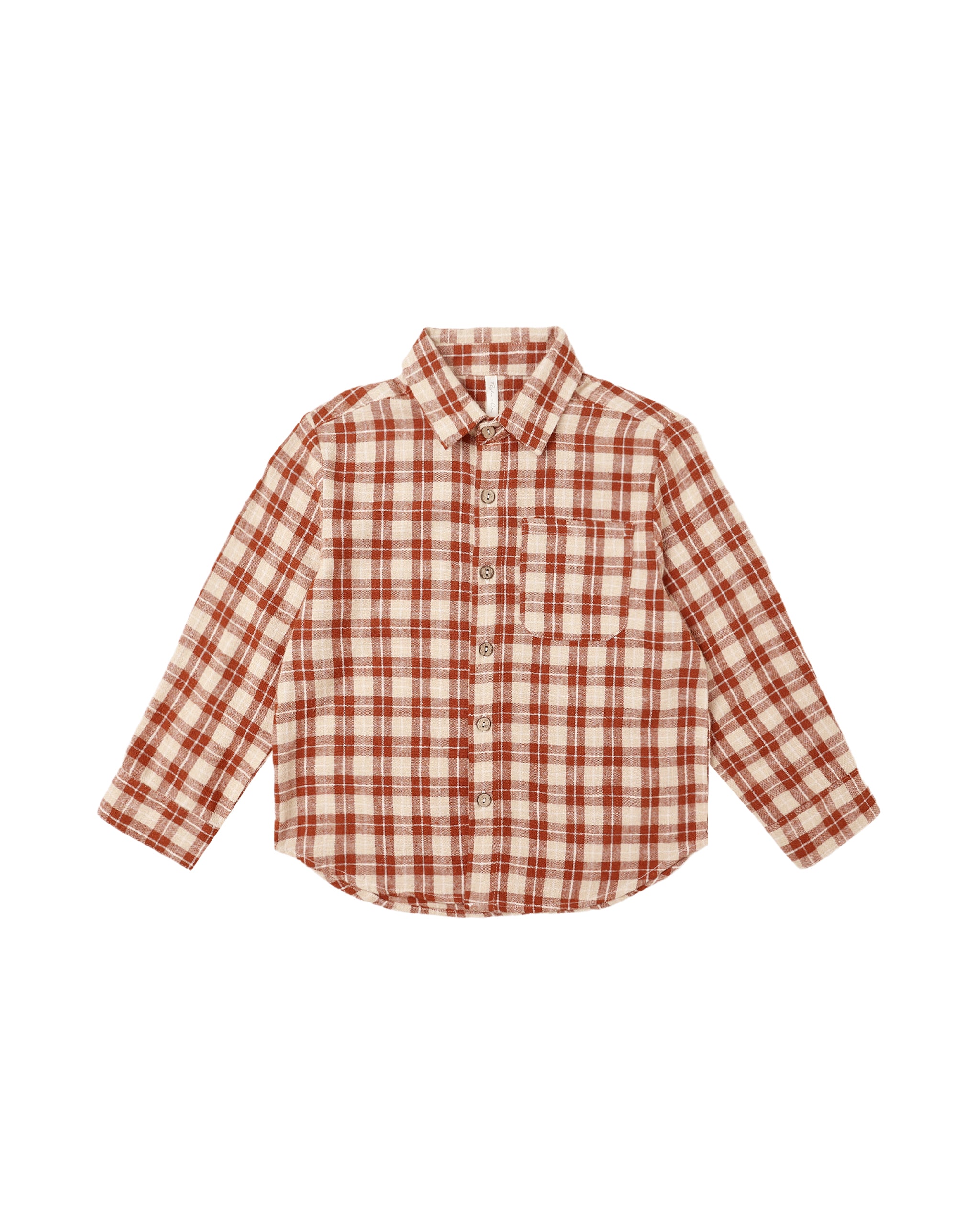 Red Plaid Collared Long Sleeve Shirt
