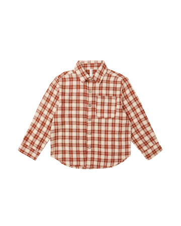 Red Plaid Collared Long Sleeve Shirt