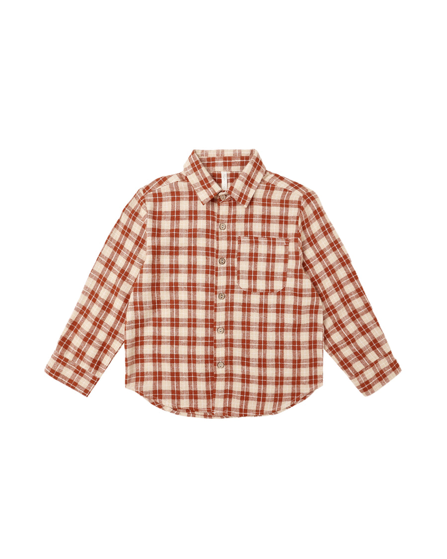 Red Plaid Collared Long Sleeve Shirt