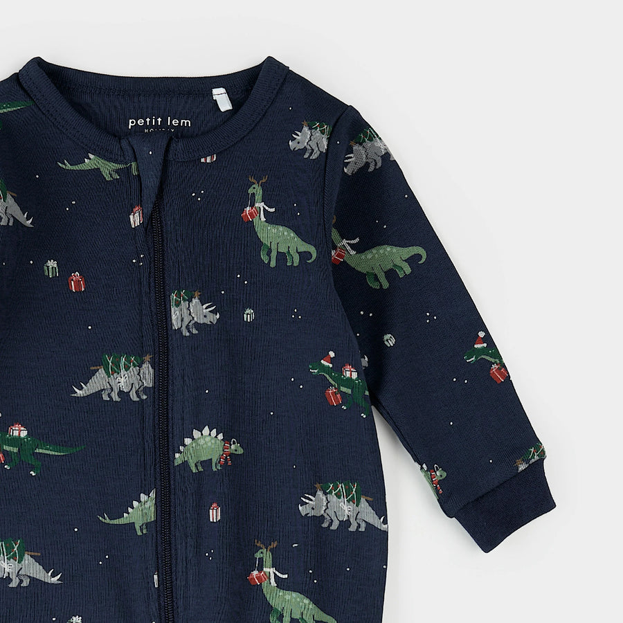 Holiday Dinosaur Zipper Footie