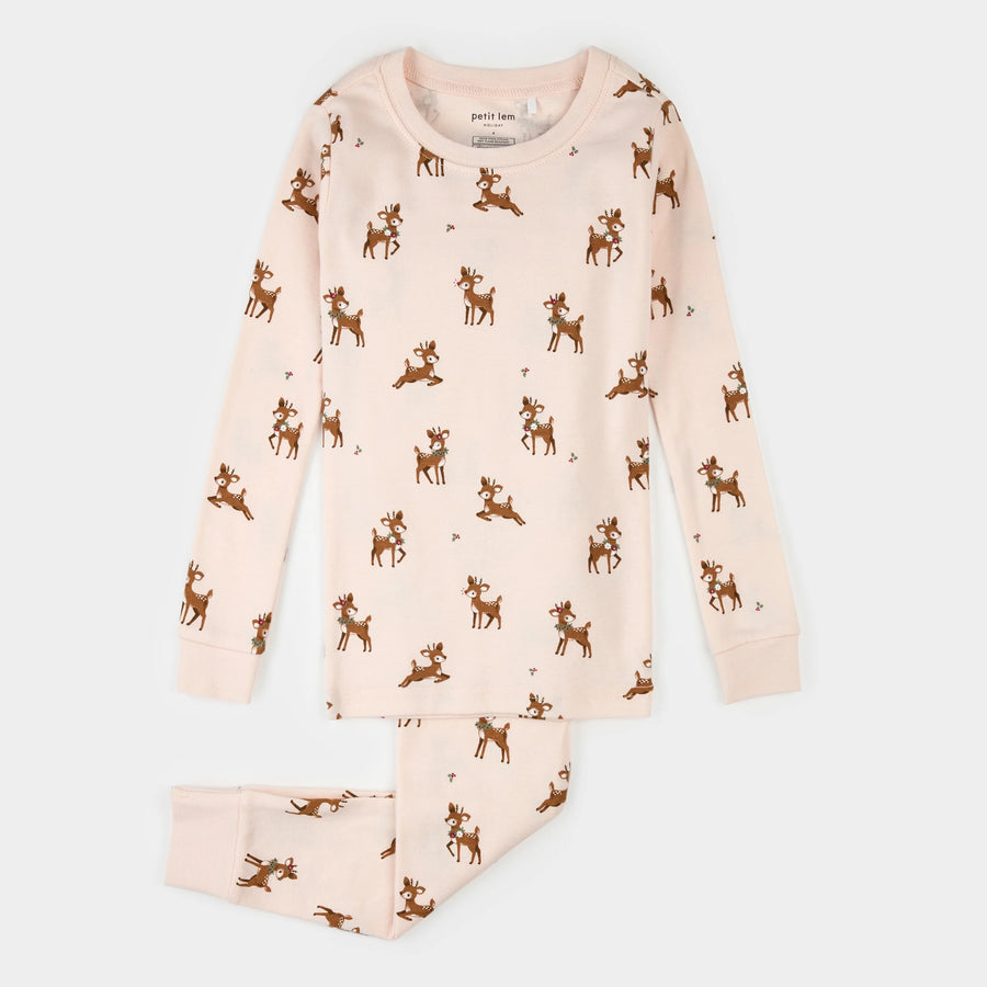 Soft Pink Reindeer Pajama Set