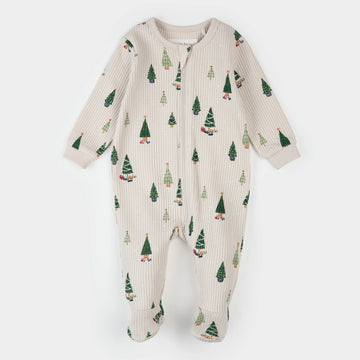 Cream Christmas Tree Zipper Footie
