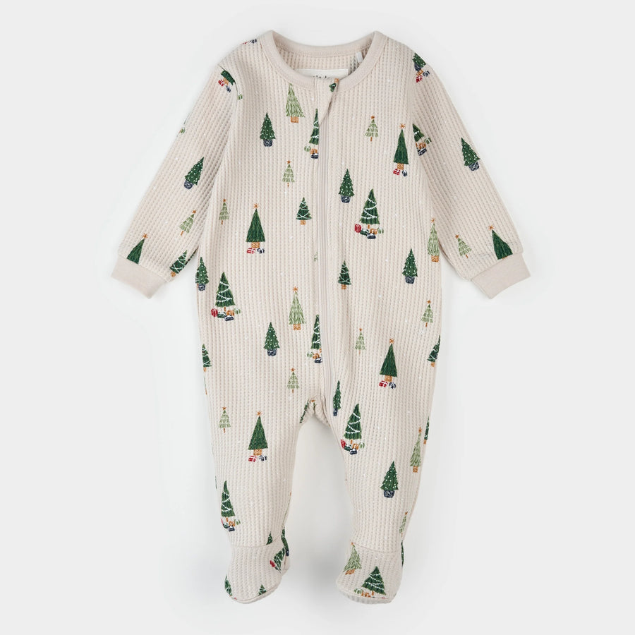 Cream Christmas Tree Zipper Footie