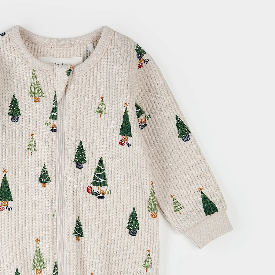 Cream Christmas Tree Zipper Footie