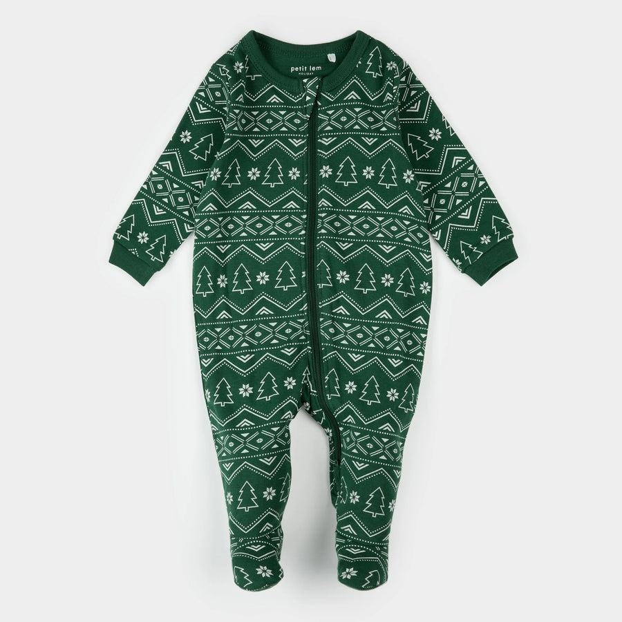 Fair Isle Holiday Trees Zipper Footie
