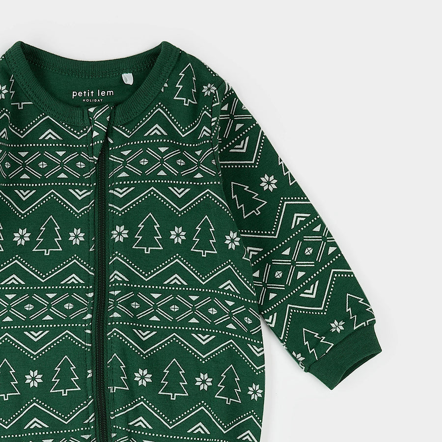 Fair Isle Holiday Trees Zipper Footie