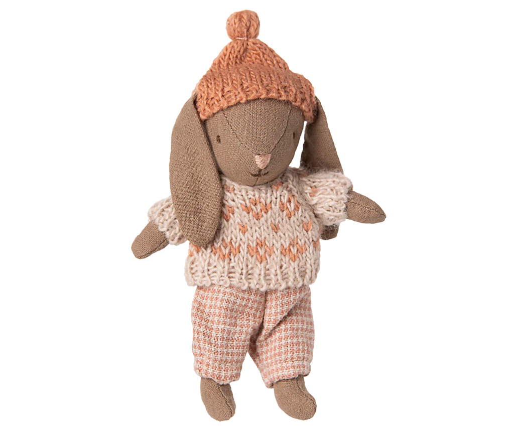 Brown Micro Winter Bunny - Rose