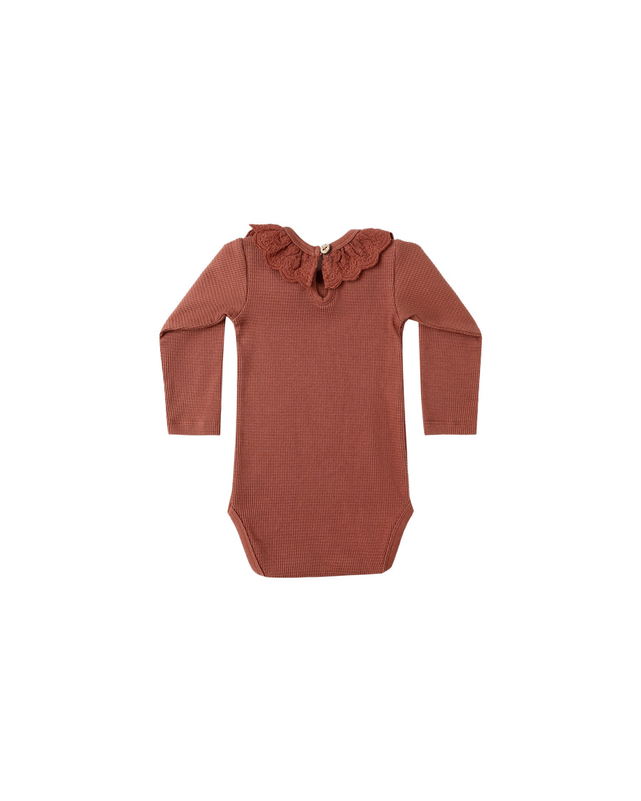 Cranberry Ruffle Collar Bodysuit