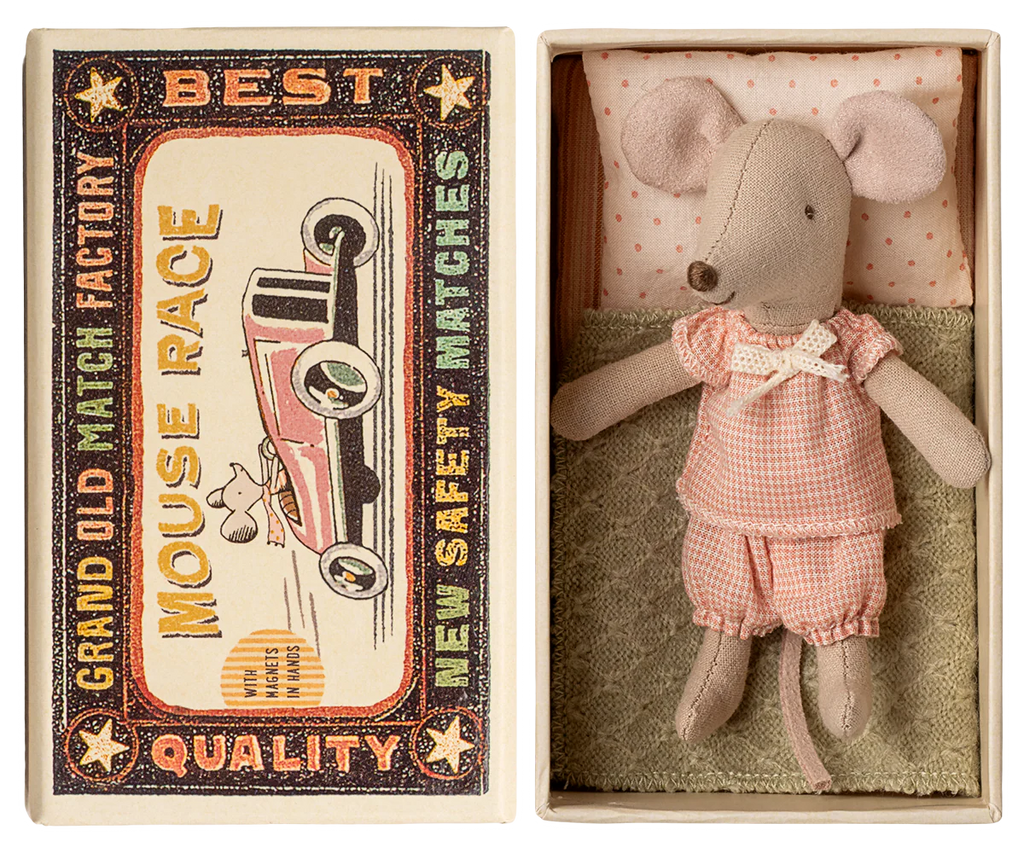 Little Sister Gingham Mouse in Matchbox