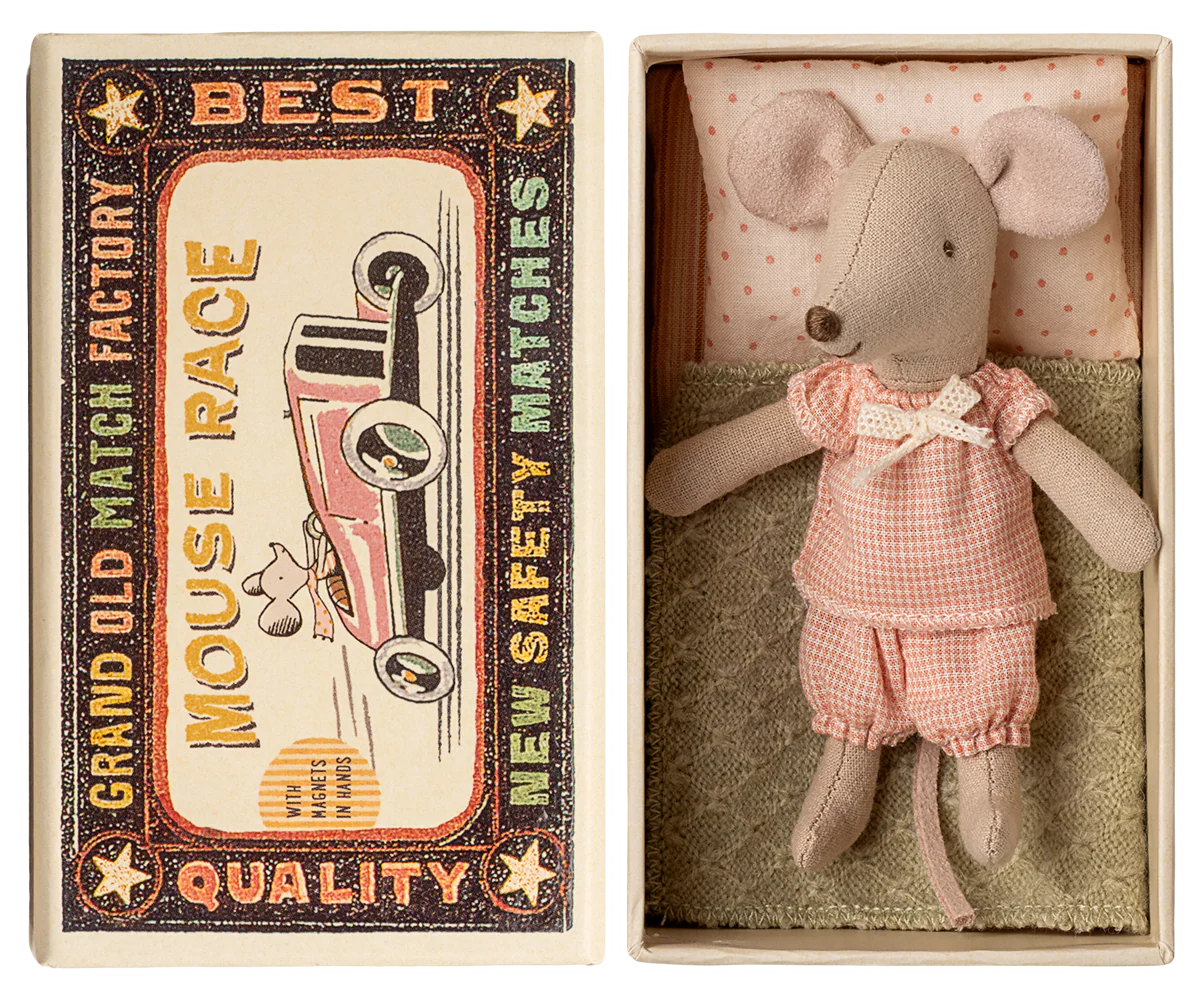 Little Sister Gingham Mouse in Matchbox