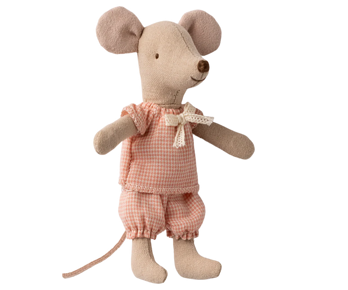 Little Sister Gingham Mouse in Matchbox