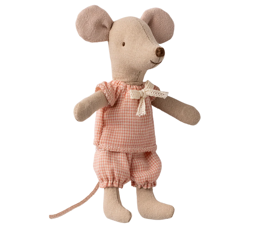 Little Sister Gingham Mouse in Matchbox