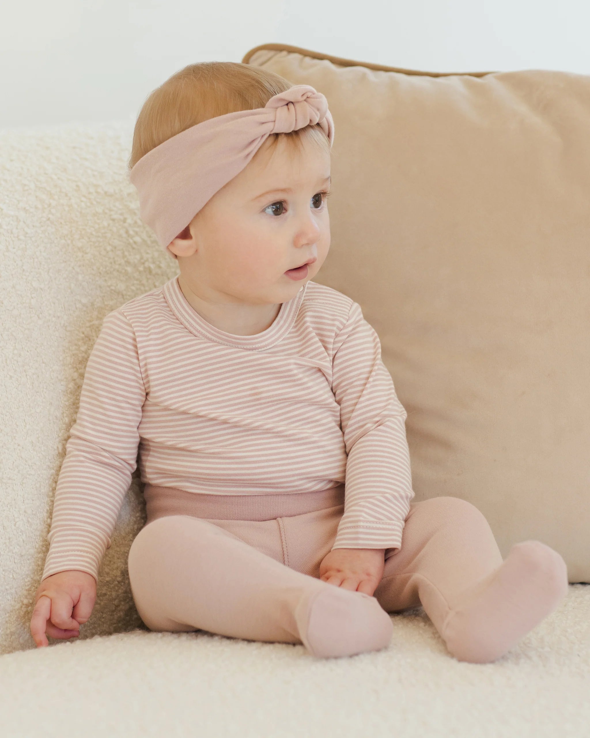 Rose Micro Stripe Side Snap Bodysuit + Pant Set