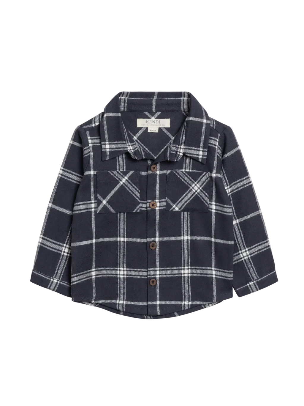 Navy Plaid Flannel Long Sleeve Collared Shirt