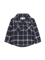 Navy Plaid Flannel Long Sleeve Collared Shirt