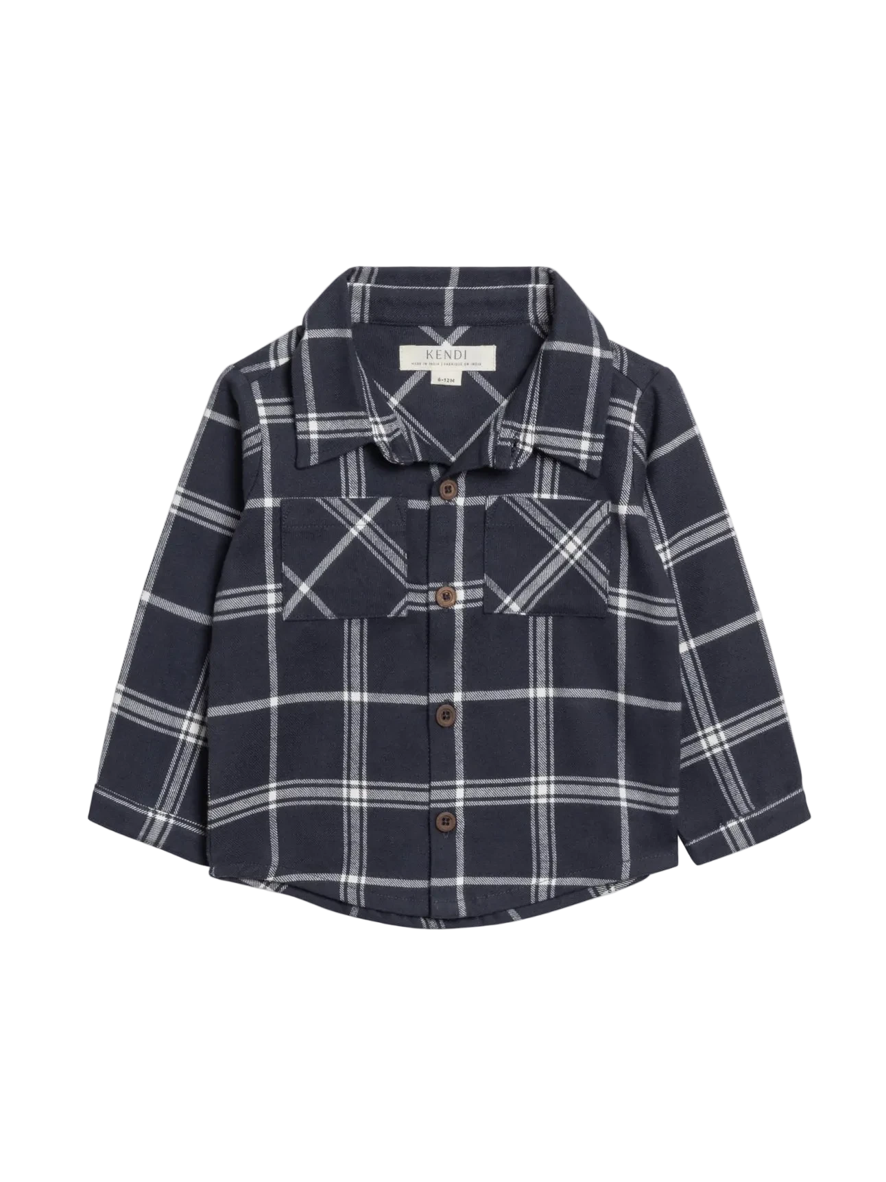 Navy Plaid Flannel Long Sleeve Collared Shirt