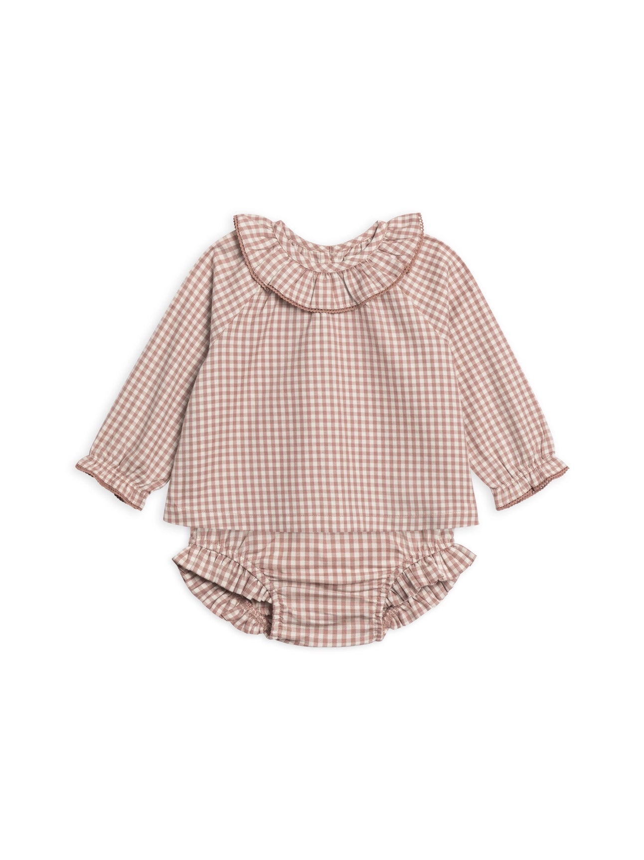 Mauve Gingham Dorothy Poplin Ruffle Collar Shirt & Bloomer Set