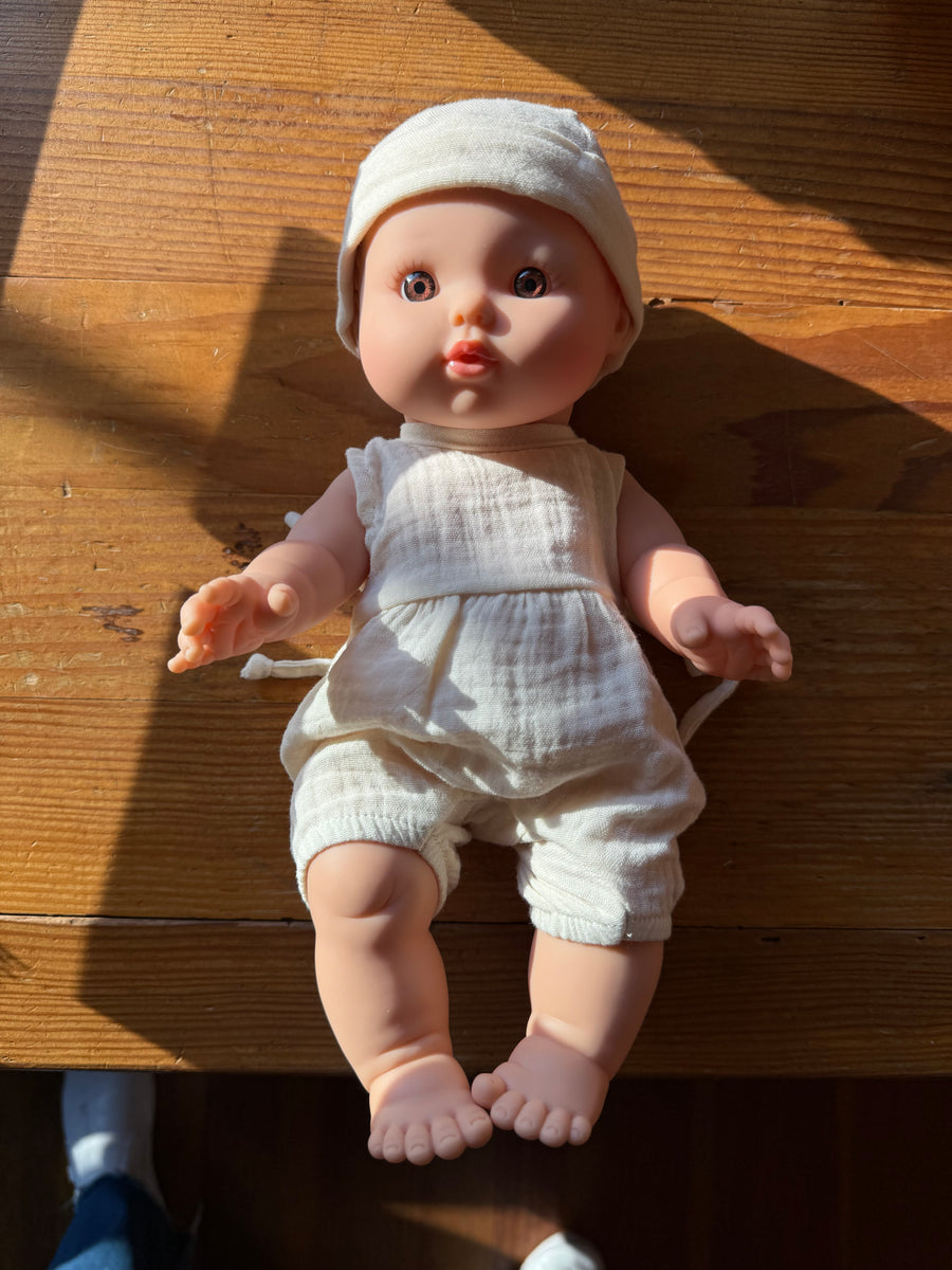 Faustine Baby Doll in Cream Romper & Hat (34 cm)