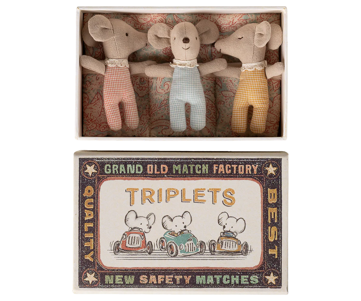 Pre-Order: Checker Triplets Baby Mice in Matchbox {Expected Early June}