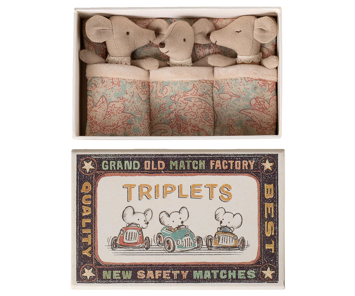 Pre-Order: Checker Triplets Baby Mice in Matchbox {Expected Early June}