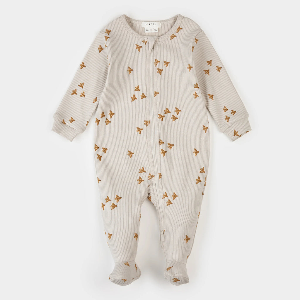 Birds Ribbed Zipper Footie