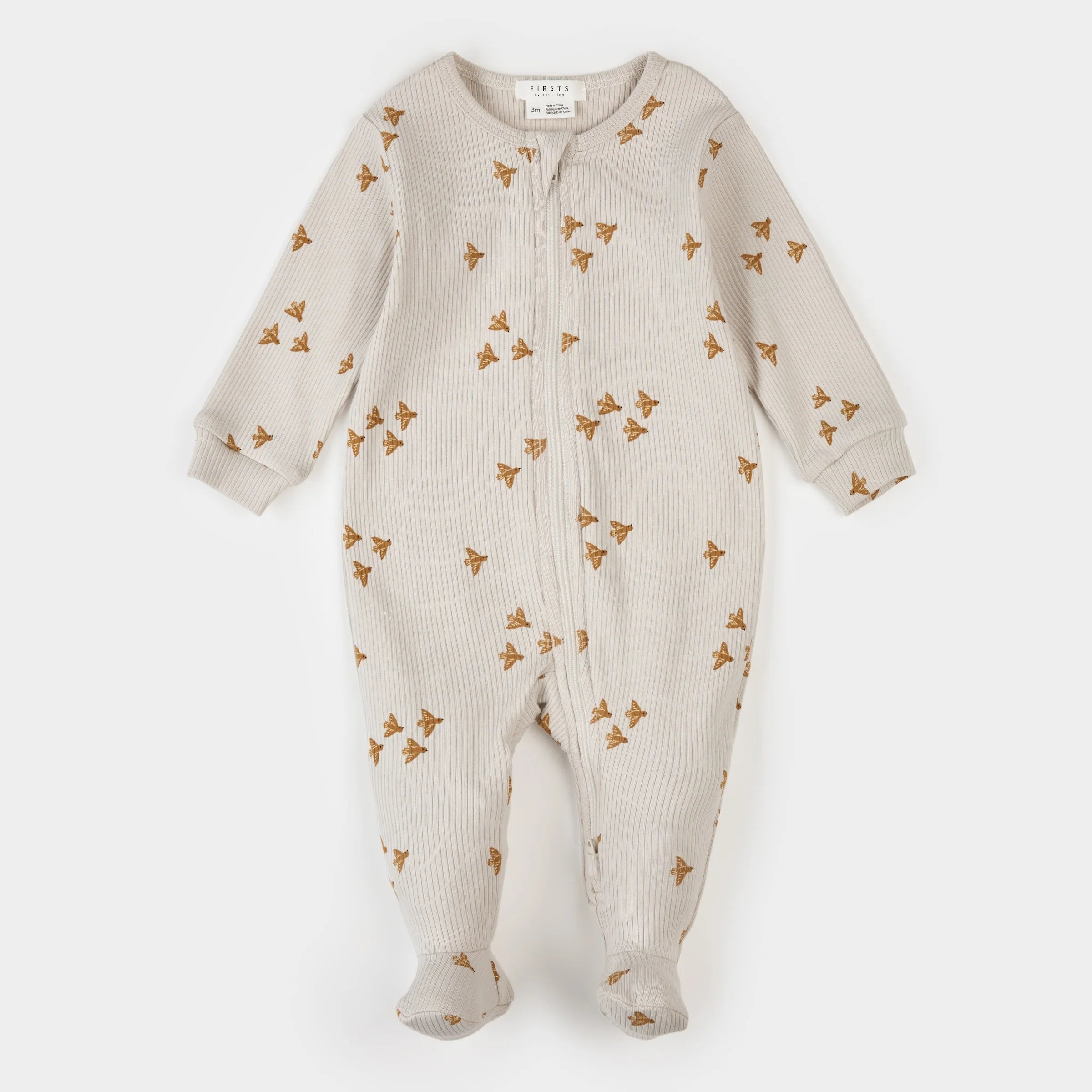 Birds Ribbed Zipper Footie