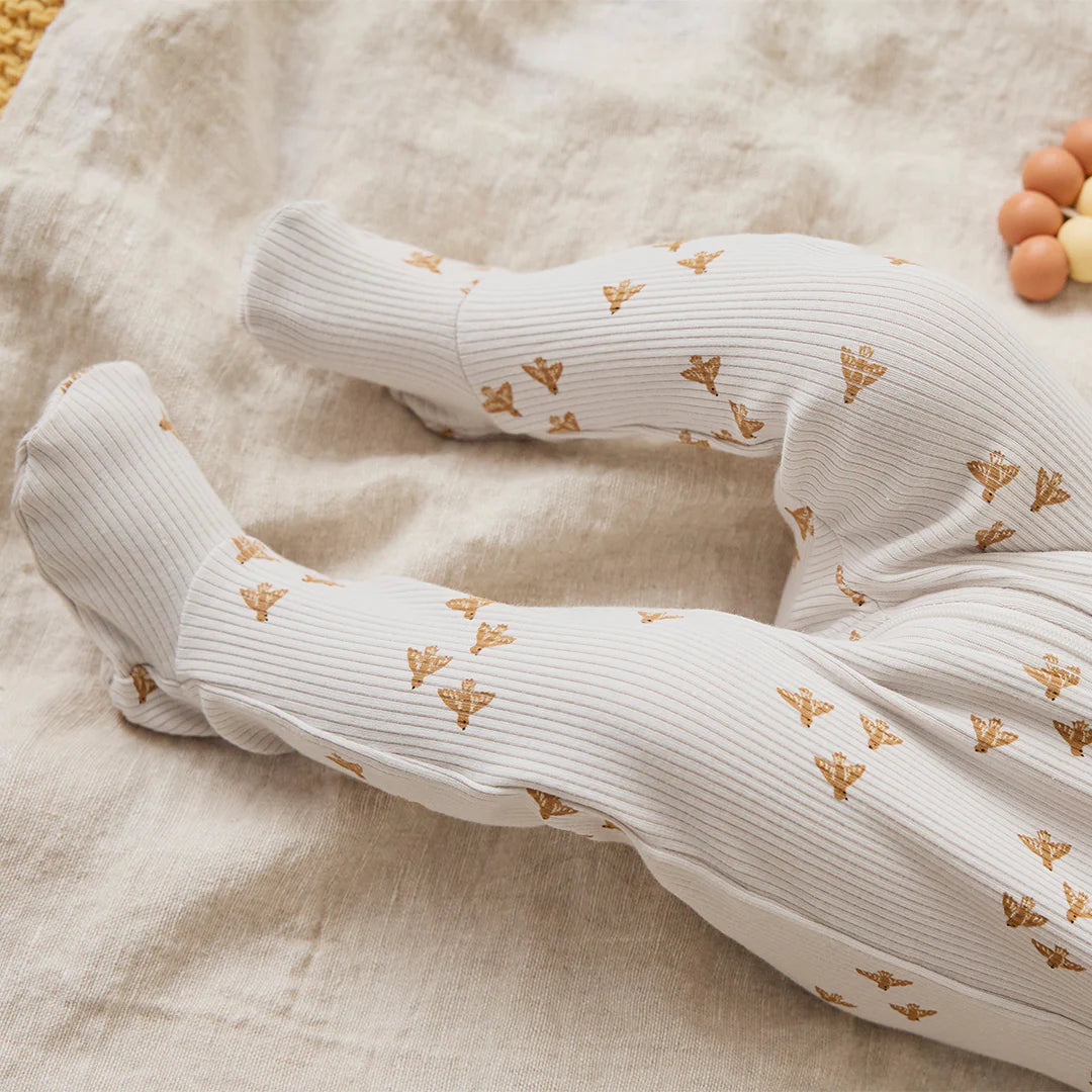 Birds Ribbed Zipper Footie