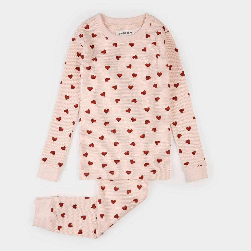 Pink Hearts Waffle Pajama Set