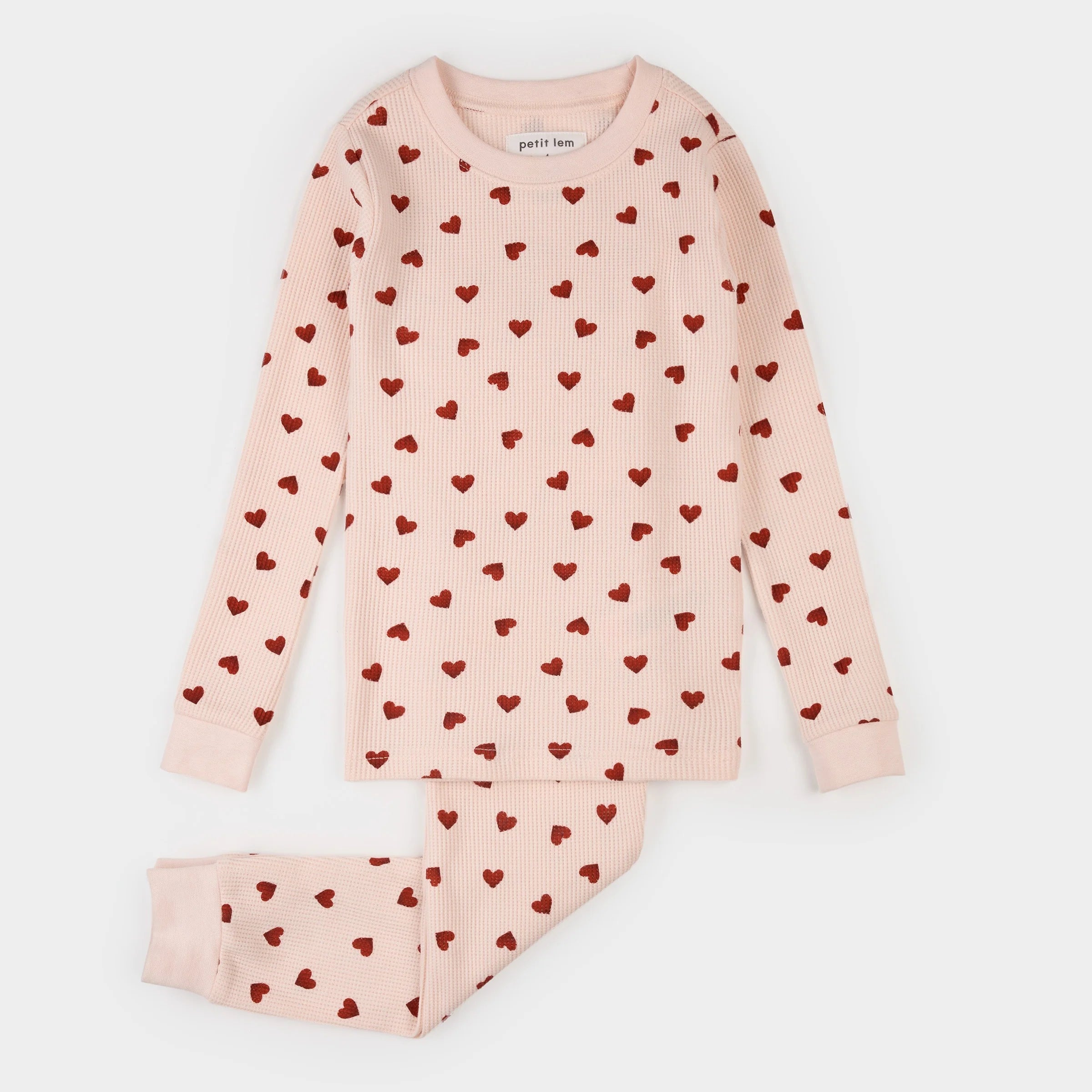 Pink Hearts Waffle Pajama Set