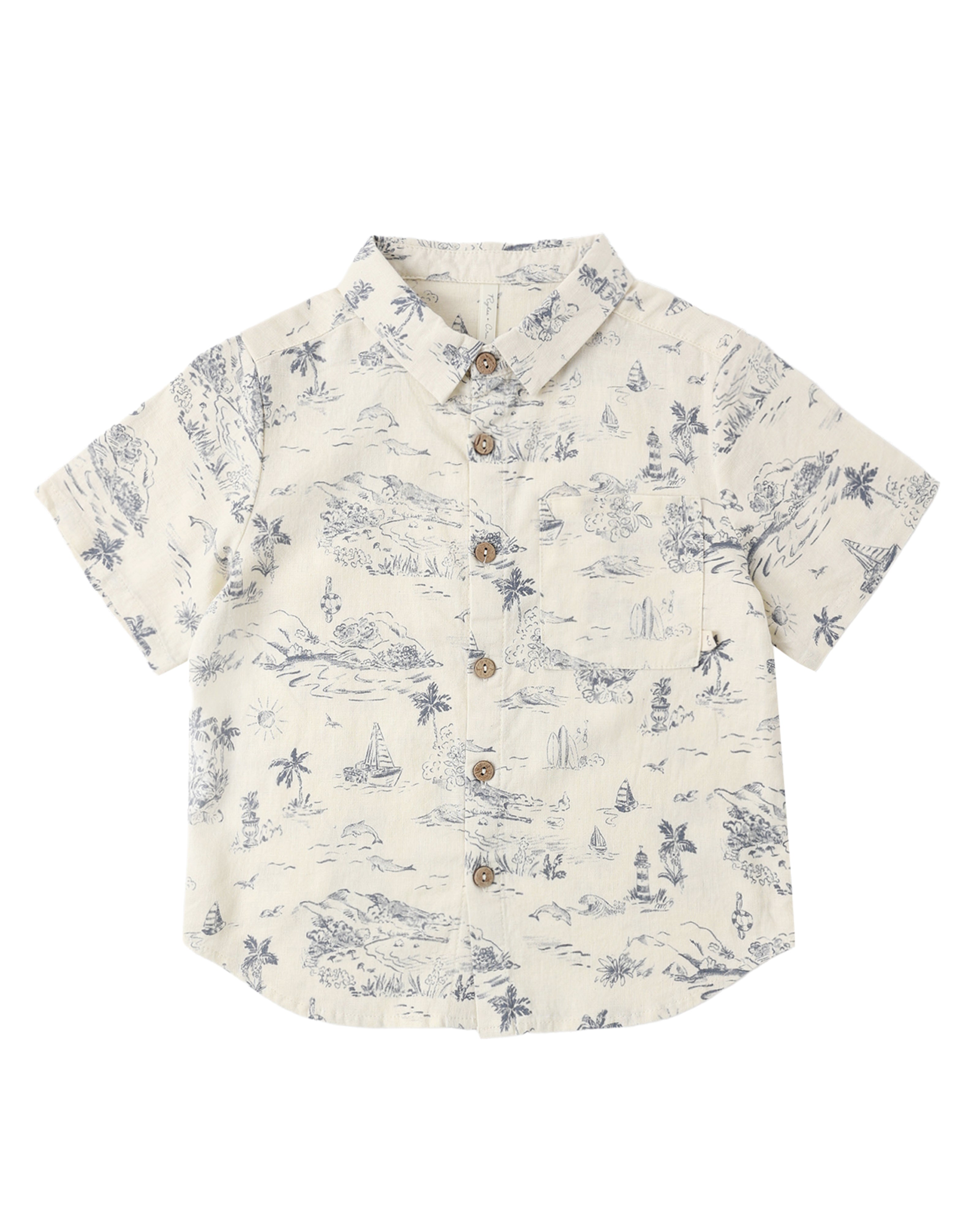 Ocean Toile Short Sleeve Collared Shirt