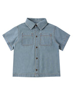 Washed Blue Denim Short Sleeve Overshirt