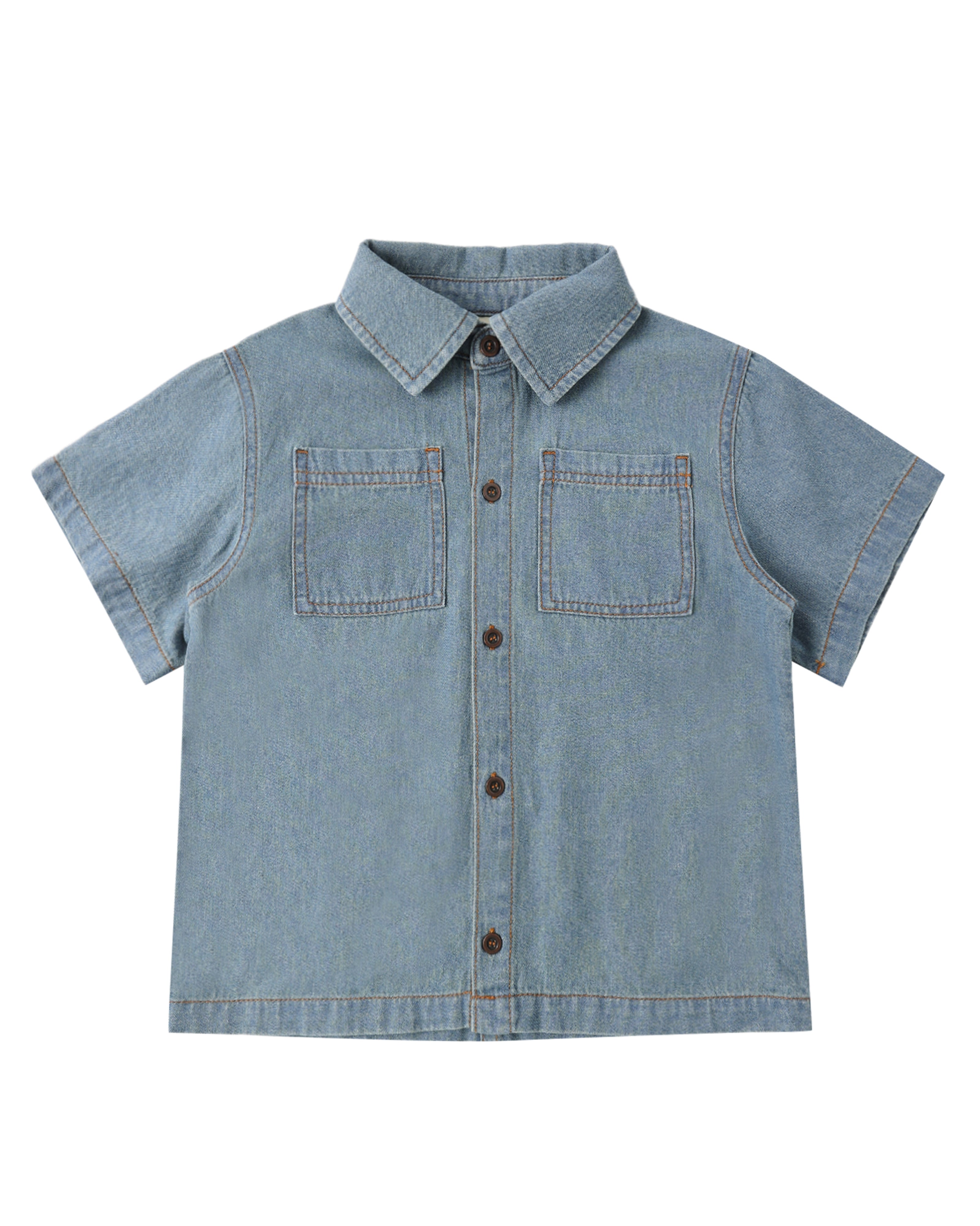Washed Blue Denim Short Sleeve Overshirt