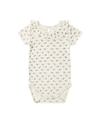 Blue Ditsy Ruffle Collar Bodysuit