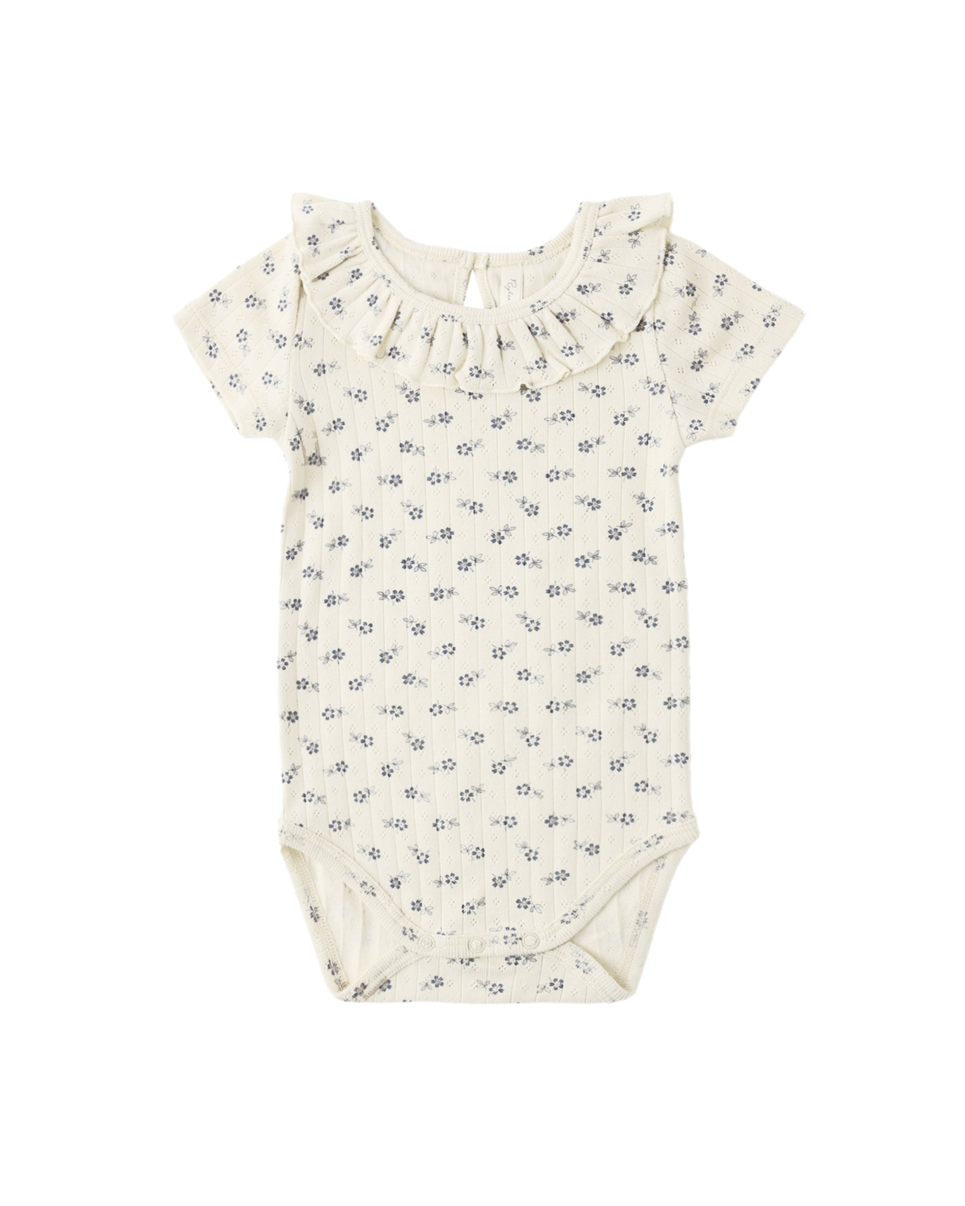 Blue Ditsy Ruffle Collar Bodysuit